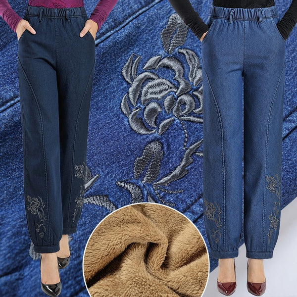 2017 New design velvet embroidered jeans for pretty girls