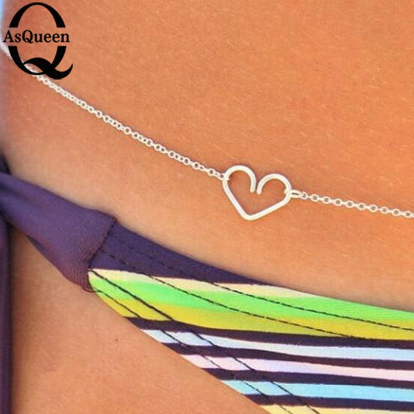 Sexy Celebrity Bikini heart charm necklace body jewelry vintage waist chain belly