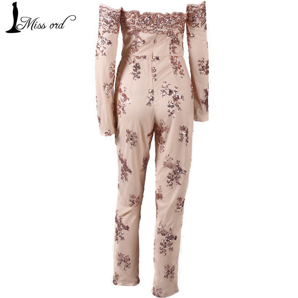 Big Sale on Stunning Missord Off-Shoulder Long Sleeve Sequin Jumpsuit