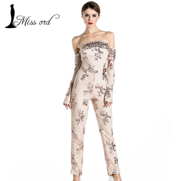 Big Sale on Stunning Missord Off-Shoulder Long Sleeve Sequin Jumpsuit