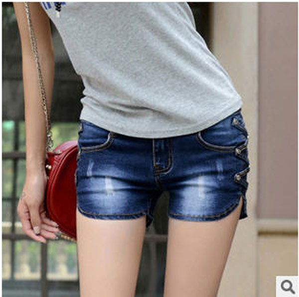 New Arrival Summer fidgeted jeans pants Korean large size women's Slim jeans mid waist dark blue Bermuda shorts