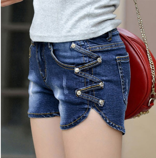 New Arrival Summer fidgeted jeans pants Korean large size women's Slim jeans mid waist dark blue Bermuda shorts