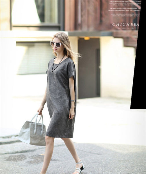 2016 New Fashion Trend Summer Women Linen Dresses O-Neck European and American Style Short Sleeve