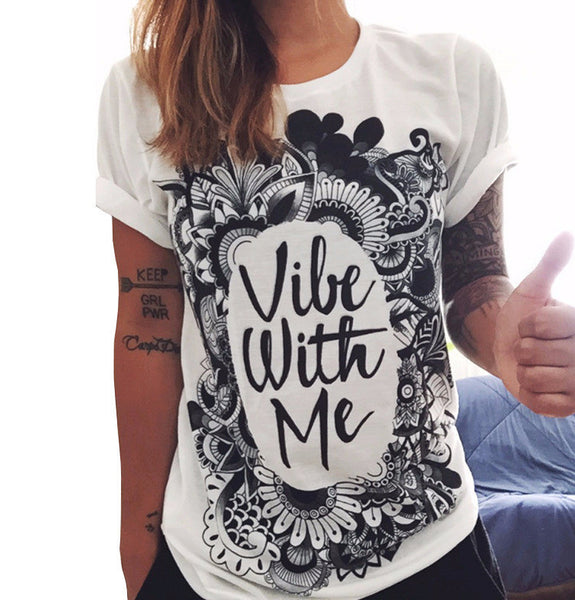 Trend Summer Fashion Women Short Sleeve Tee Vil Me Up Printing Cotton T