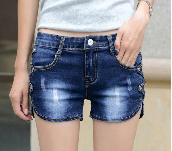 New Arrival Summer fidgeted jeans pants Korean large size women's Slim jeans mid waist dark blue Bermuda shorts