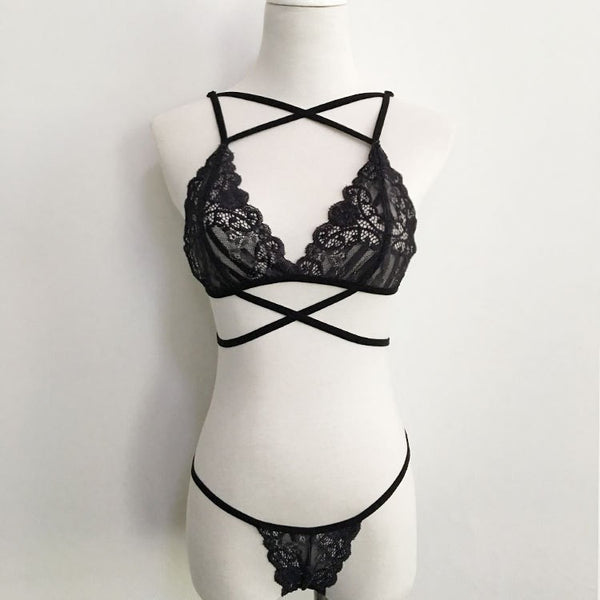 2016 Sexy Lingerie bra set women suit Temptation Sexy Bandage Hollow Set Women Lace Lingerie Bra And Panty