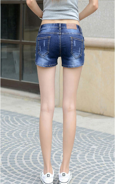 New Arrival Summer fidgeted jeans pants Korean large size women's Slim jeans mid waist dark blue Bermuda shorts