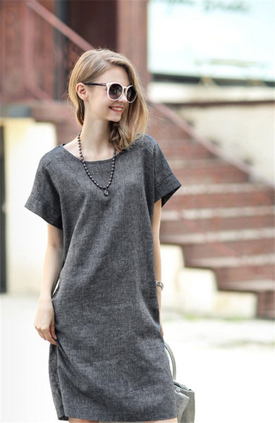 2016 New Fashion Trend Summer Women Linen Dresses O-Neck European and American Style Short Sleeve