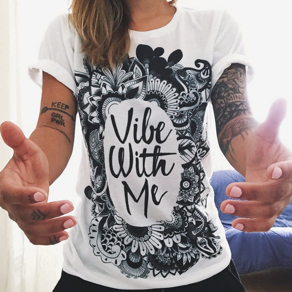 Trend Summer Fashion Women Short Sleeve Tee Vil Me Up Printing Cotton T