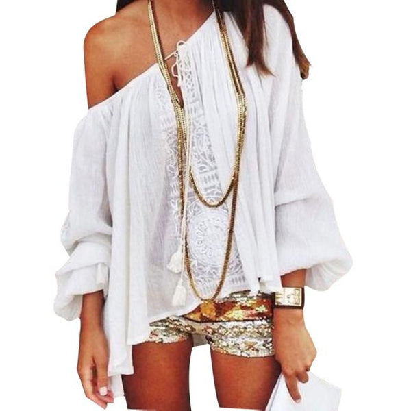 Essential 2016 NEW Fashion Sexy Women 1 pc Shoulder Blouse Tops Casual Lace Crochet Chiffon Shirt