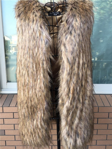 Women Faux Fur Vest Fur Gilet Long winter fur sleeveless fur coat outerwear