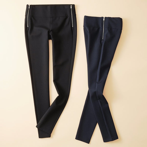 2017 brand new women's fashion navy black 2 colors ankle length leggings elastic waist casual trousers wide pants with zippers