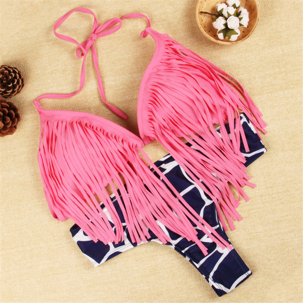 2017 fashion bikini , Padded straps Action club Fringe Tassel swimwear sexy women bikini swimsuit