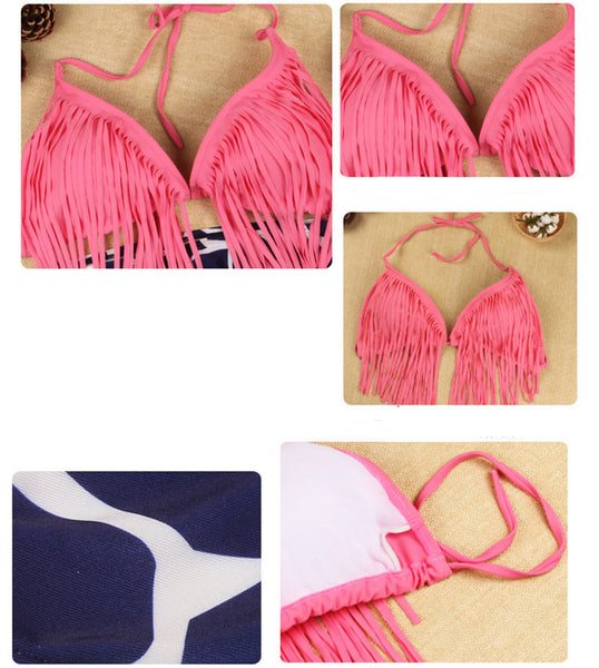 2017 fashion bikini , Padded straps Action club Fringe Tassel swimwear sexy women bikini swimsuit