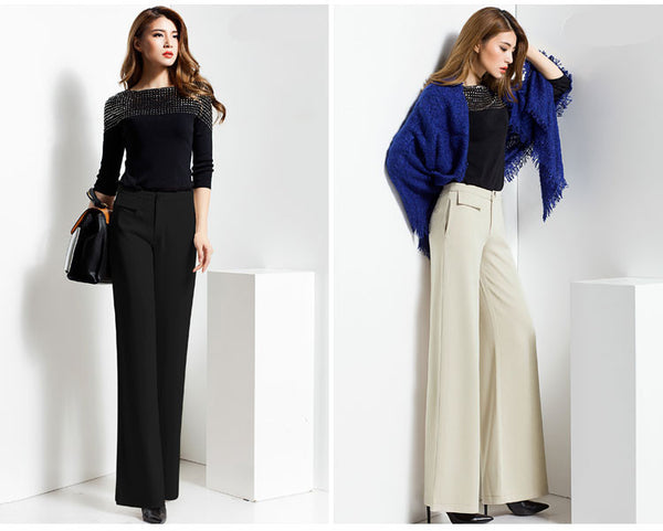 2017 classic fashion women wide leg pants woman office work Slim ladies high waist pants winter trousers black palace