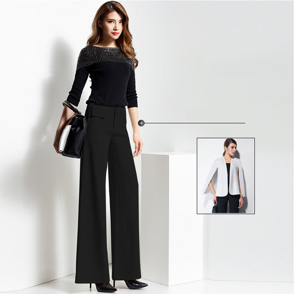 2017 classic fashion women wide leg pants woman office work Slim ladies high waist pants winter trousers black palace