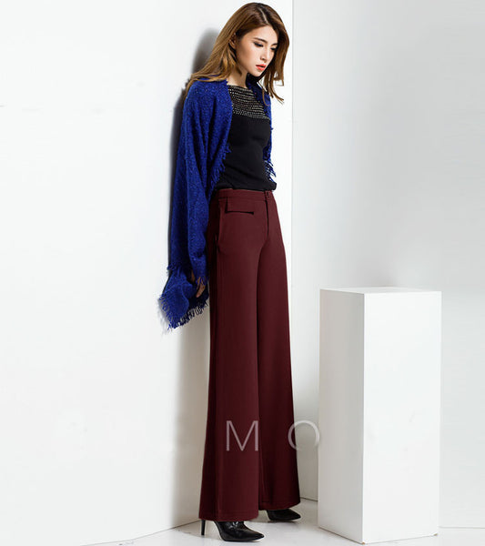 2017 classic fashion women wide leg pants woman office work Slim ladies high waist pants winter trousers black palace