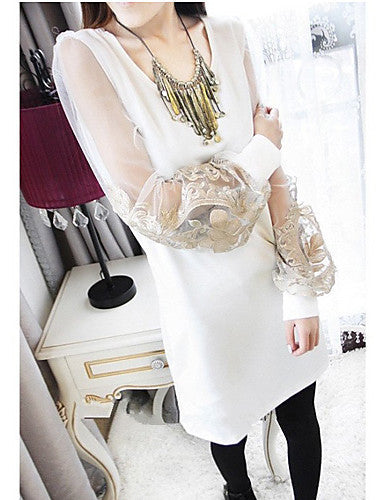 2016 Summer sweet chiffon dress embroidered lantern sleeve long-sleeved lace