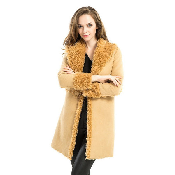 Winter 2016 fashion show double face fur coat like top quality luxury women's wide waist long coat fur jacket long sleeves