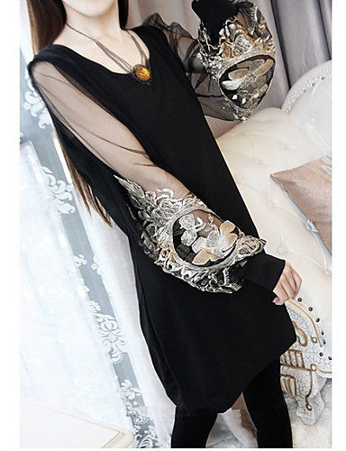 2016 Summer sweet chiffon dress embroidered lantern sleeve long-sleeved lace