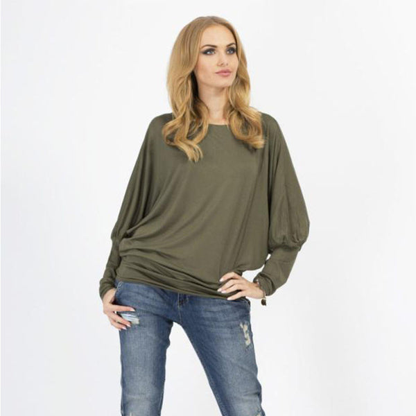 New Brand Cotton Long Batwing Sleeve Round Neck One Shoulder Causal winter T-shirt