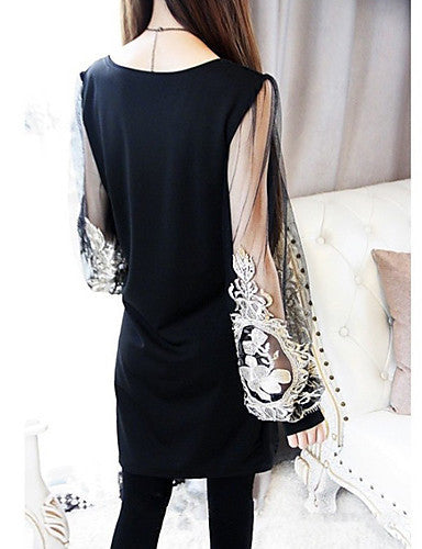 2016 Summer sweet chiffon dress embroidered lantern sleeve long-sleeved lace