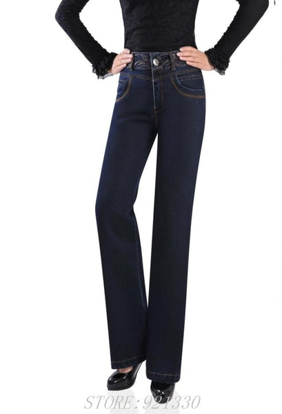 2017 high quality women's ladys embroidered denim high waist wide leg pants plus size pants jeans bell bottom